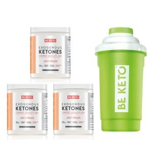 BE KETO Exogene Ketone BHB Juicy Peach 150g 3er Bundle + Shaker Made in Europe 38 portionen