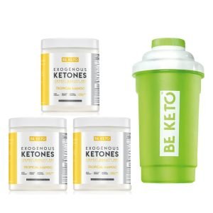 BE KETO Exogene Ketone BHB Tropical Mango 150g 3er Bundle + Shaker Made in Europe 38 portionen