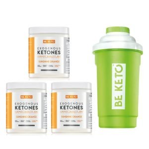BE KETO Exogene Ketone BHB Sonnenschein Orange 150g 3er Bundle + Shaker Made in Europe 38 portionen